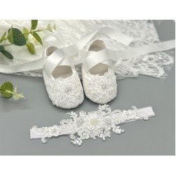 Customized Baby Girl Baptism Shoes Girl Lace shoes For Christening Baby Shoes With Matching Headband Gift For Baby Shower Gift ArdenForestCrStudio